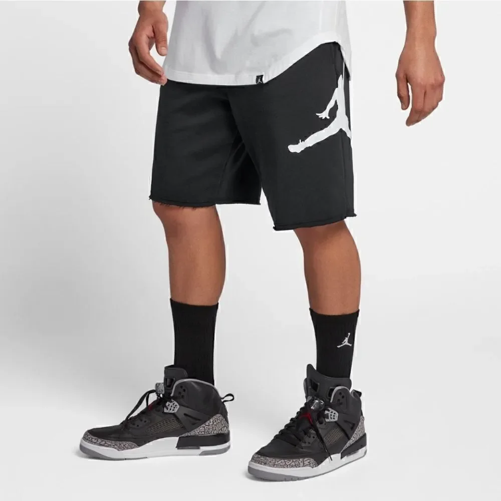 Air Jordan 1 3 4 5 6 8 11 13 14 Retro OG Jumpman Logo Fleece Shorts Black White